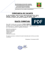 Constancia de Vacante Toribio Benancio Yoni