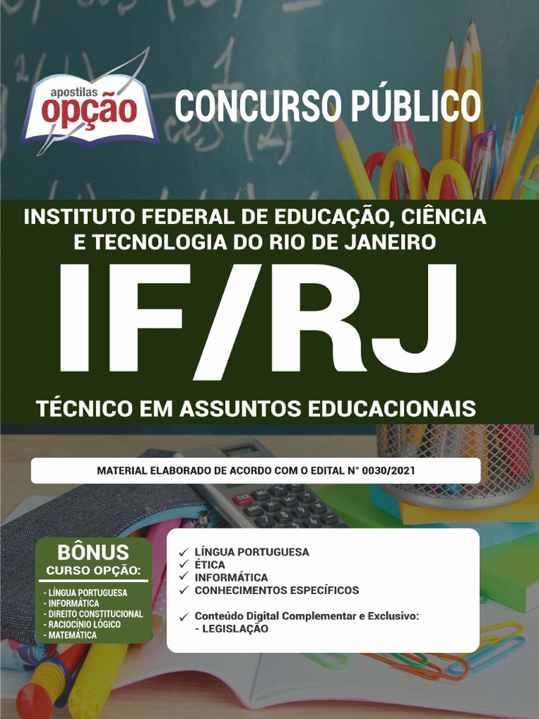 Concurso IFRJ com 1.782 vagas, Ensino Médio Técnico Integrado.