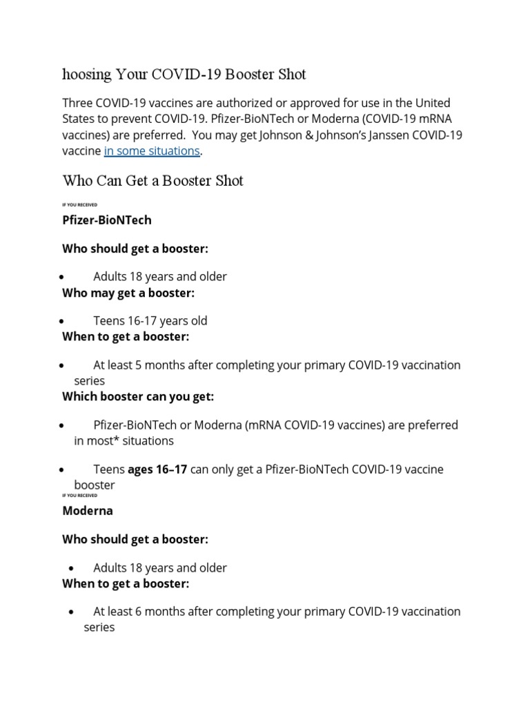 Hoosing Your COVID-19 Booster Shot: in Some Situations | PDF