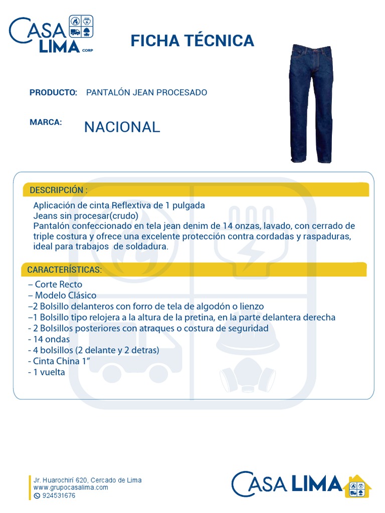 F.T. Nacional Pantalón Jean Procesado