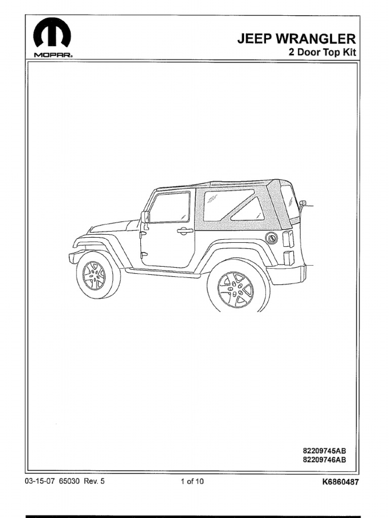 Mopar 82209746AB JK 2 Door Soft Top Installation Manual PDF