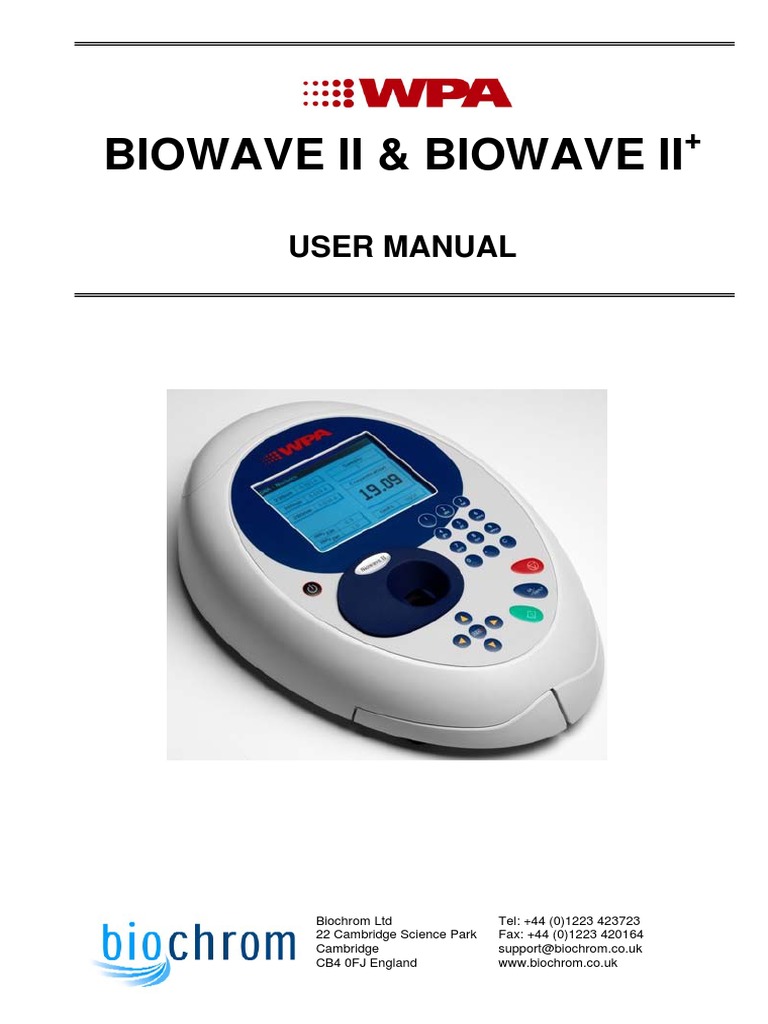 Biowave II User Manual Version 2 - 3 | PDF | Spectrophotometry | Enzyme ...