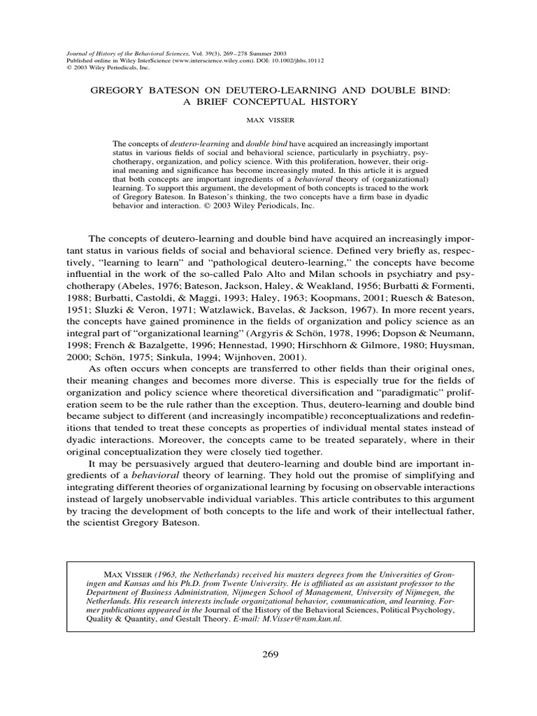 Gregory Bateson On Deutero-Learning | PDF | Reinforcement | Learning