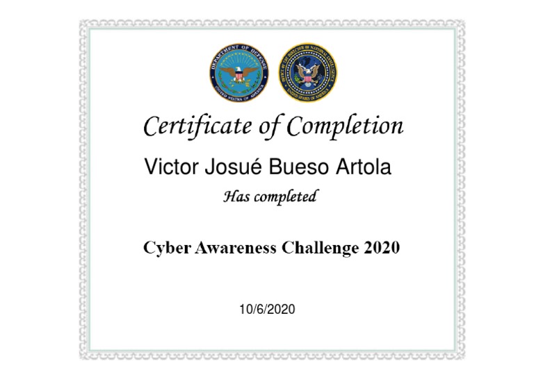 Cyber Awareness Challenge Certificate PDF