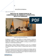 Proceso de Transferencia de Competencias en Tránsito A Municipios, Inició en Guayaquil