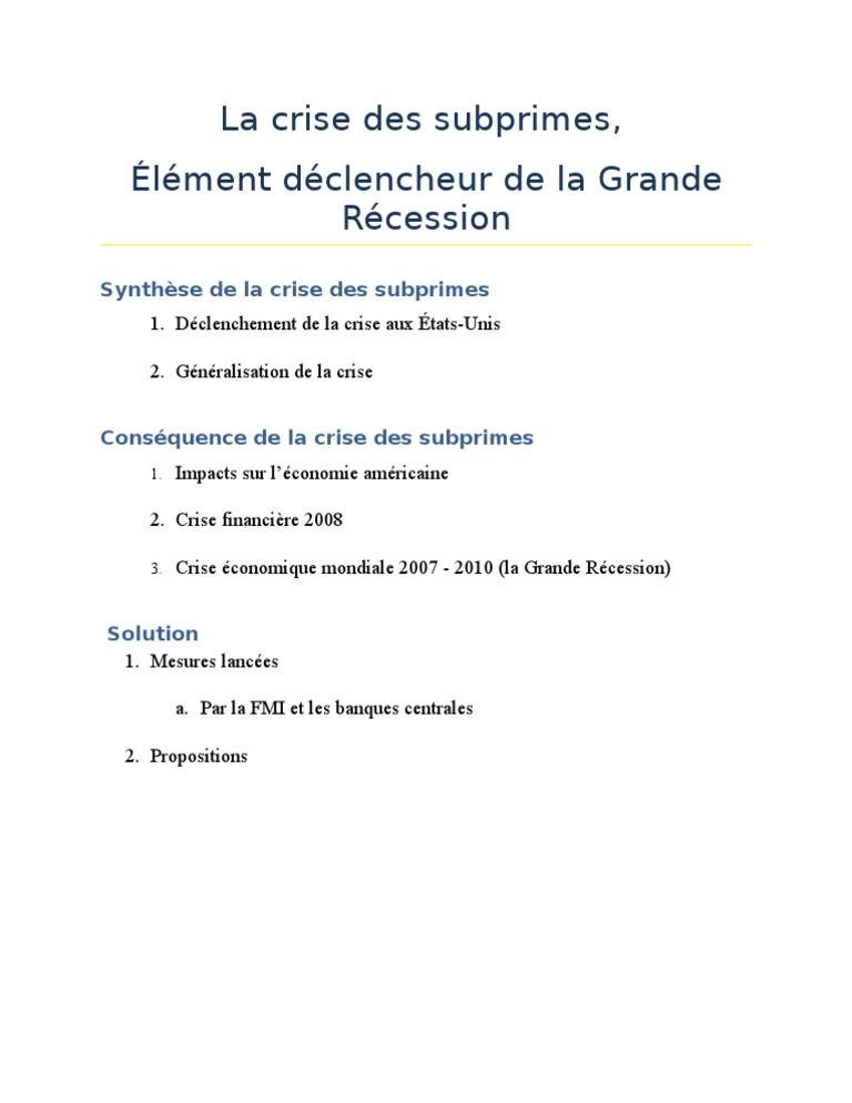 La Crise Des Subprimes