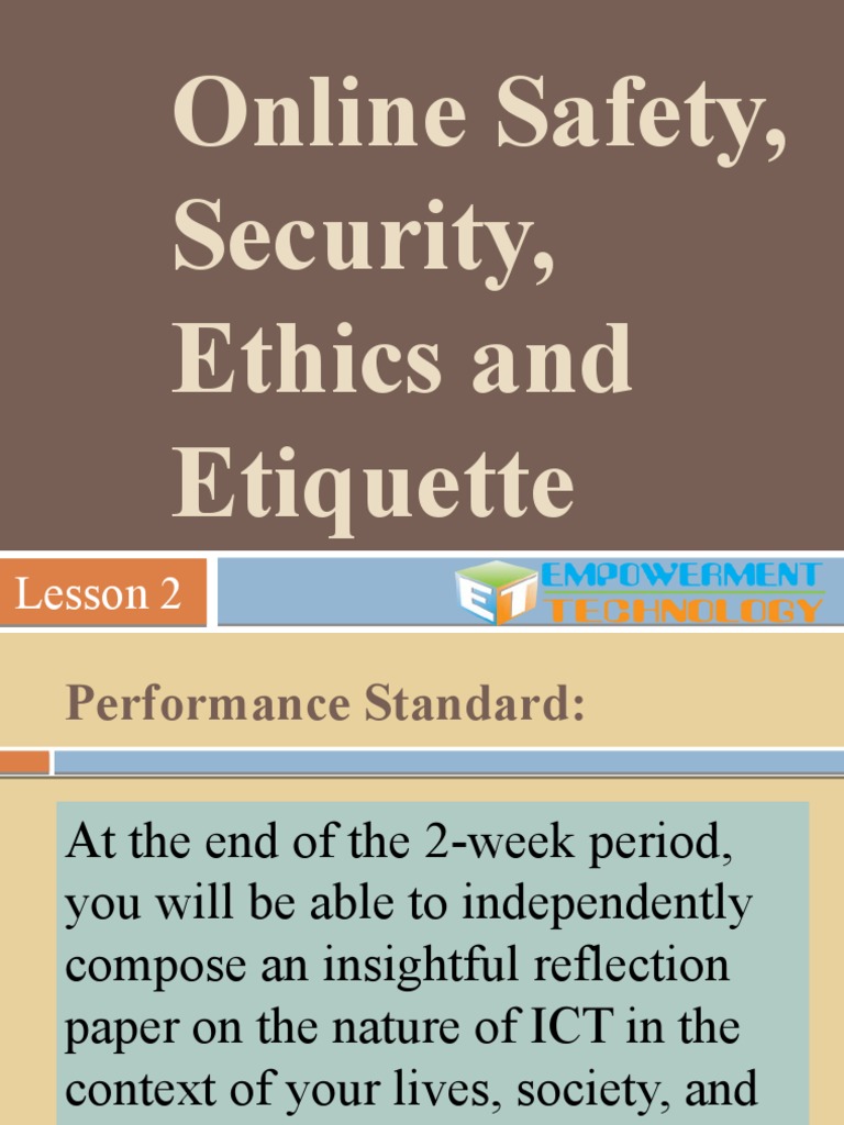 Lesson 2 Online Safety, Security, Ethics and Etiquette PDF Malware
