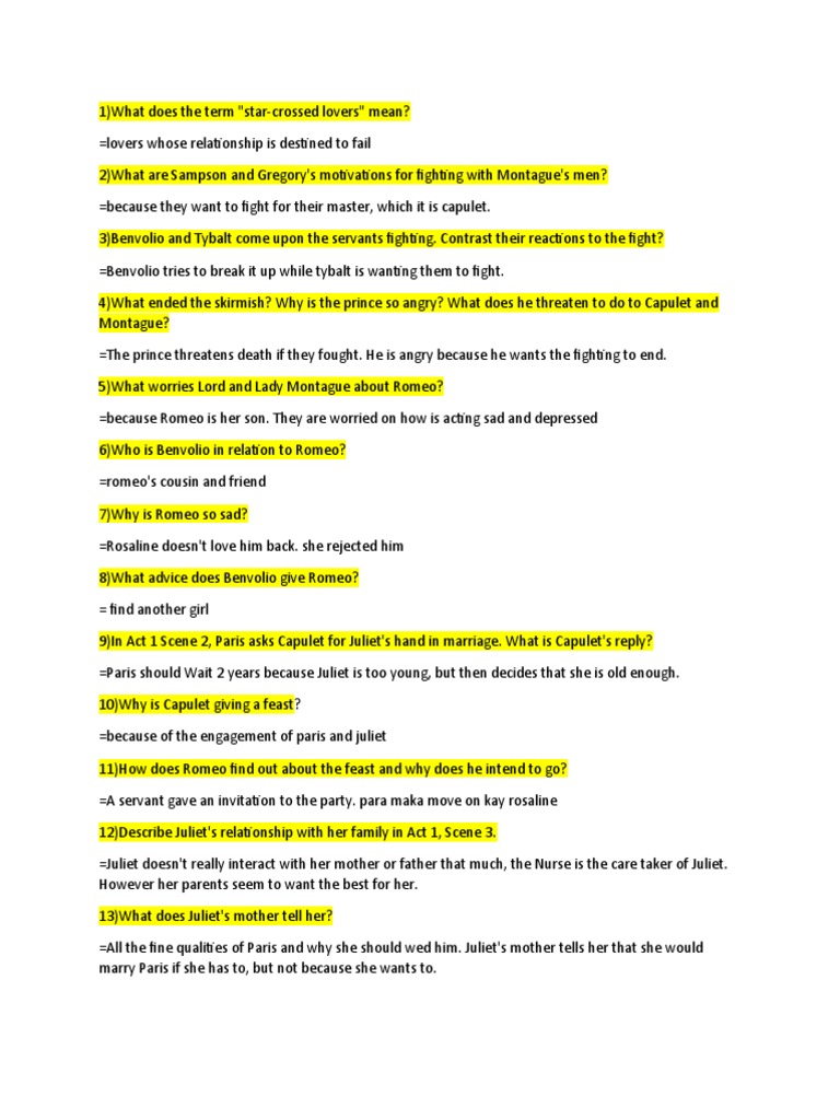 Key Plot Points of Romeo and Juliet | PDF | Characters In Romeo And ...