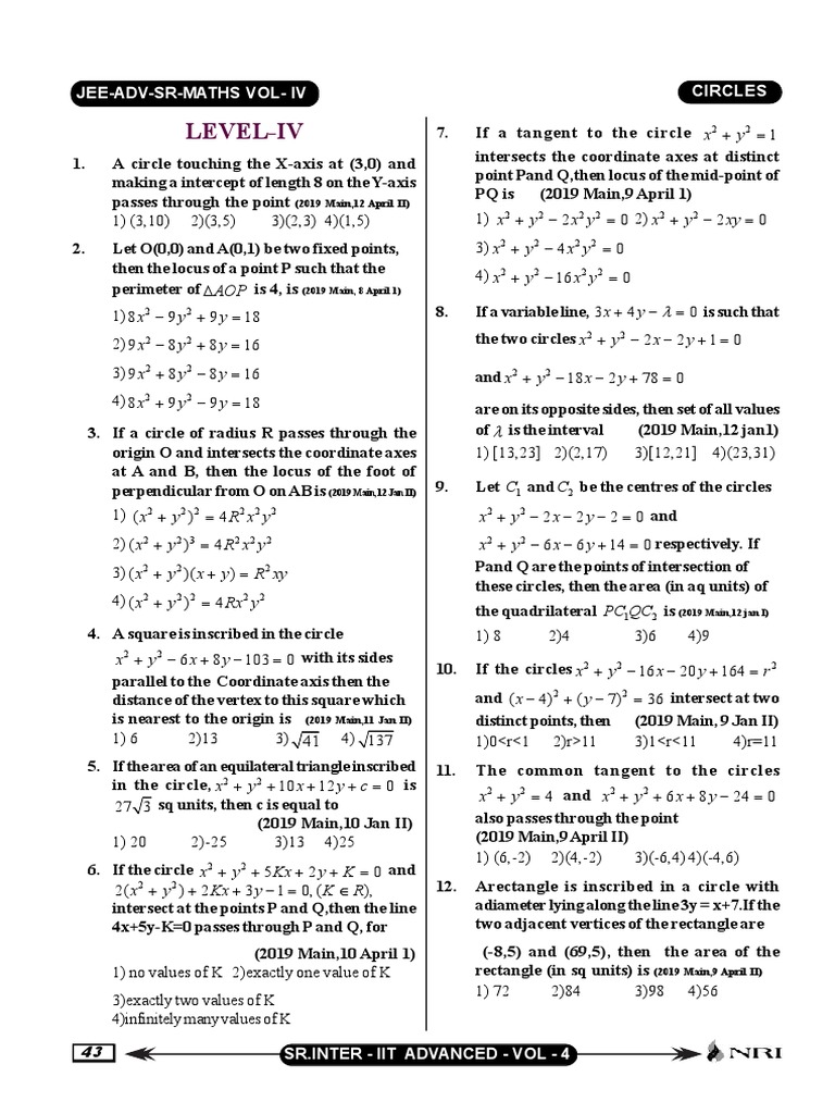 JEE Advanced Circle Problems Solutions | PDF | Circle | Elementary Geometry