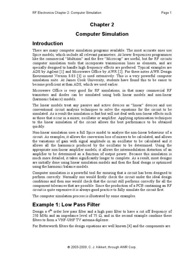 04RF Electronics Kikkert Ch2 Simulation PDF Electronic Filter