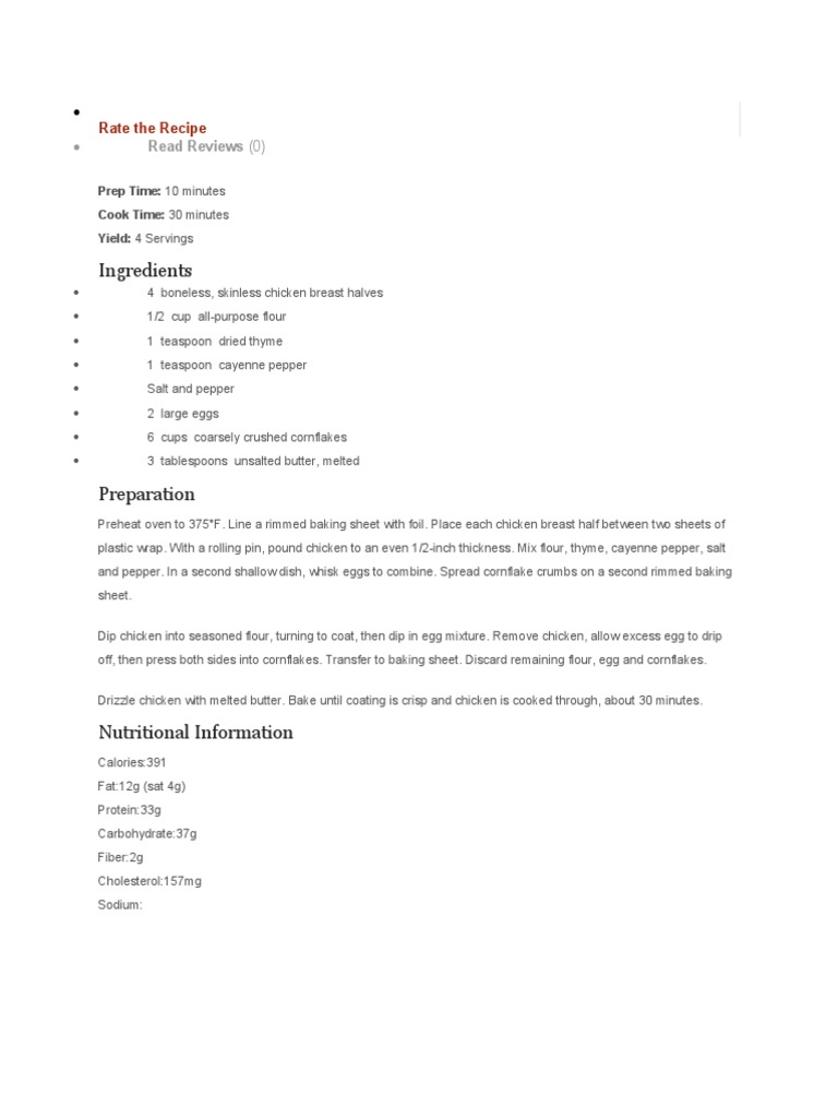 Corn Flake Chicken | PDF | Cooking, Food & Wine | Technology & Engineering
