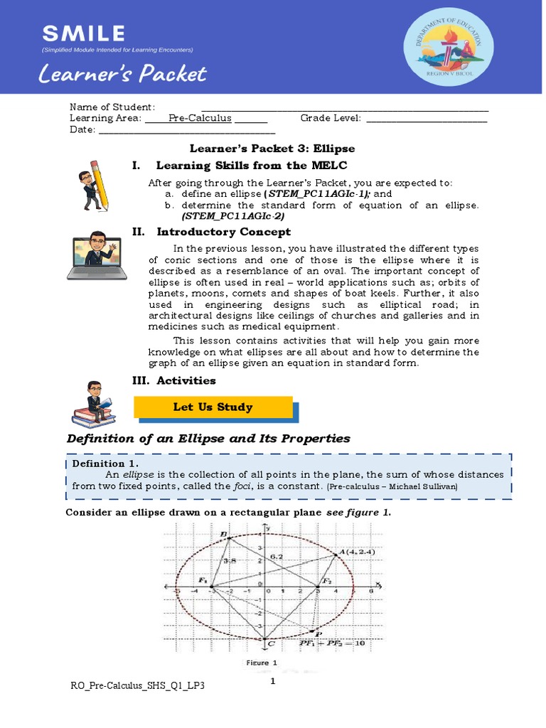 Pre Cal Learner - S Packet Q1 Week 3 | PDF | Ellipse | Mathematical Objects