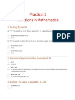 Practical 1 Functions in Mathematica: 1. Testing Symbols