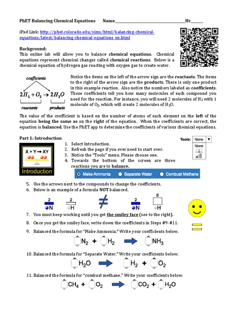 PhET Balancing Chemical Equations PDF Chemical Reactions Applied