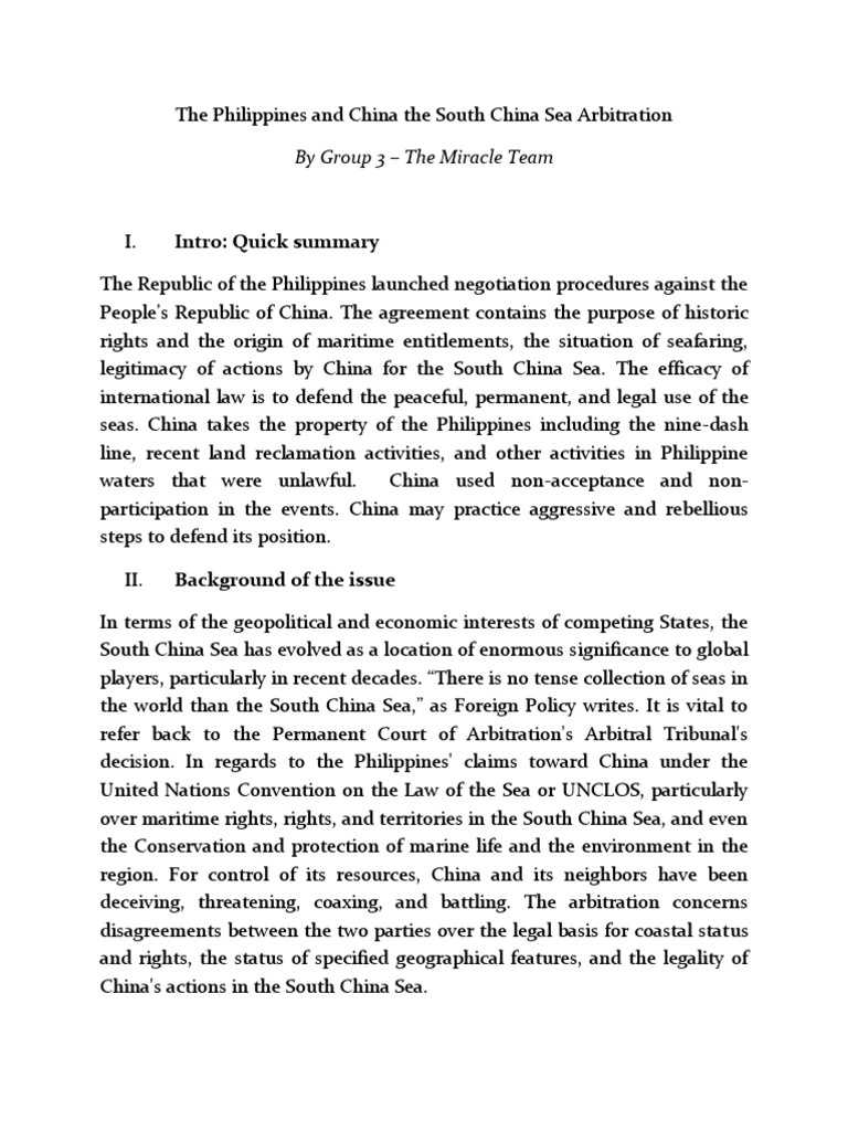 The Philippines and South China Sea Arbitration | PDF | South China Sea ...