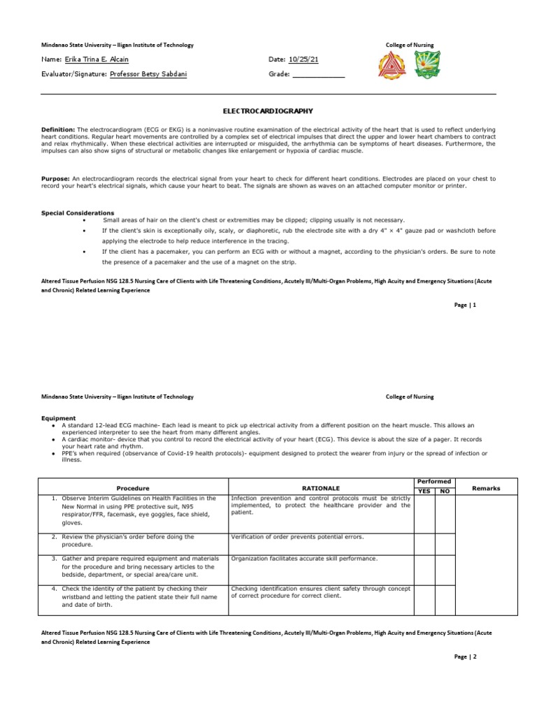 ECG Procedure and Guidelines for Nurses | PDF | Electrocardiography ...