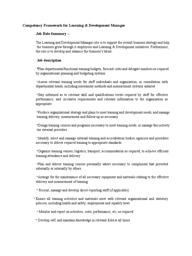Learning & Development Manager Competencies | PDF | Competence (Human ...