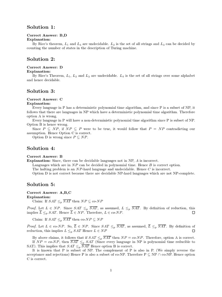Turing Machine Language Decidability Solutions | PDF | Applied ...