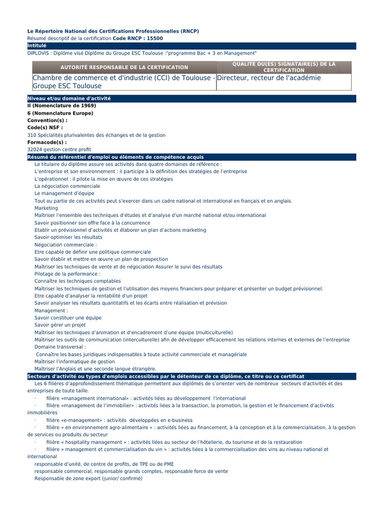 Diplôme Bac +8 en Management Toulouse | PDF | Commercialisation | Sodles