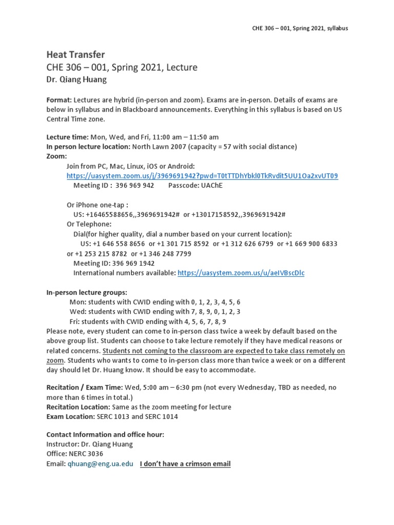 ChE 306 Spring 2021 Syllabus | PDF | National Weather Service