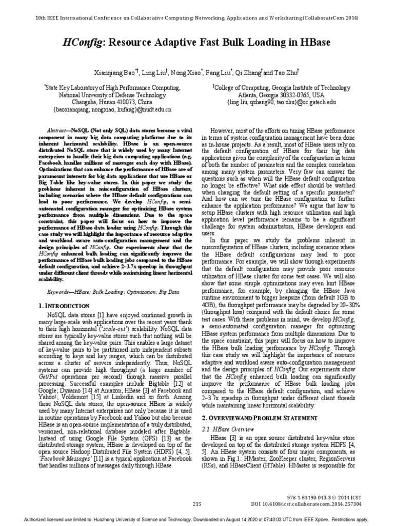 Hconfig: Resource Adaptive Fast Bulk Loading in Hbase | PDF | Apache ...