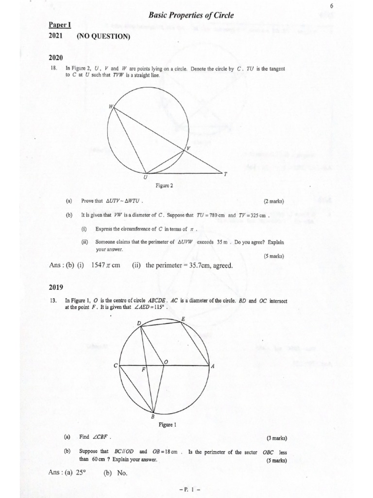 Basic Circle Properties and Exercises | PDF | Perpendicular | Algebraic ...