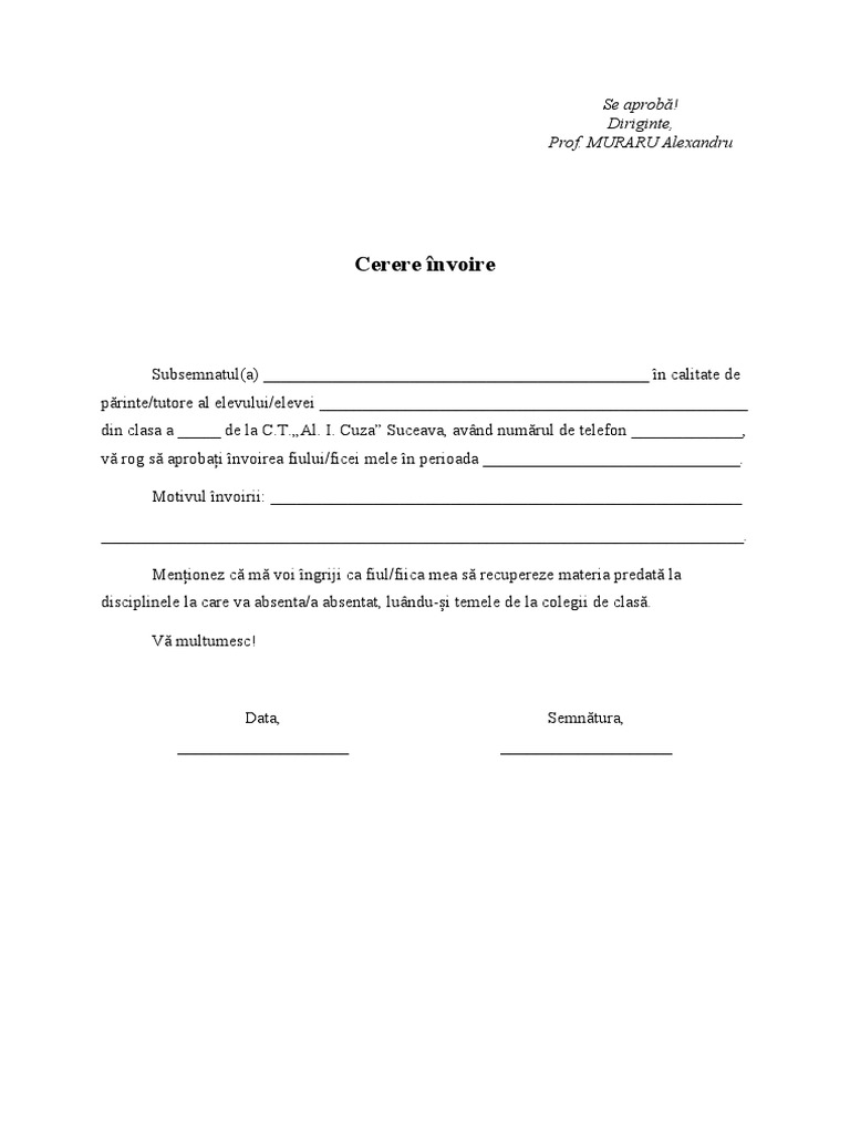 Cerere Invoire Elev | PDF