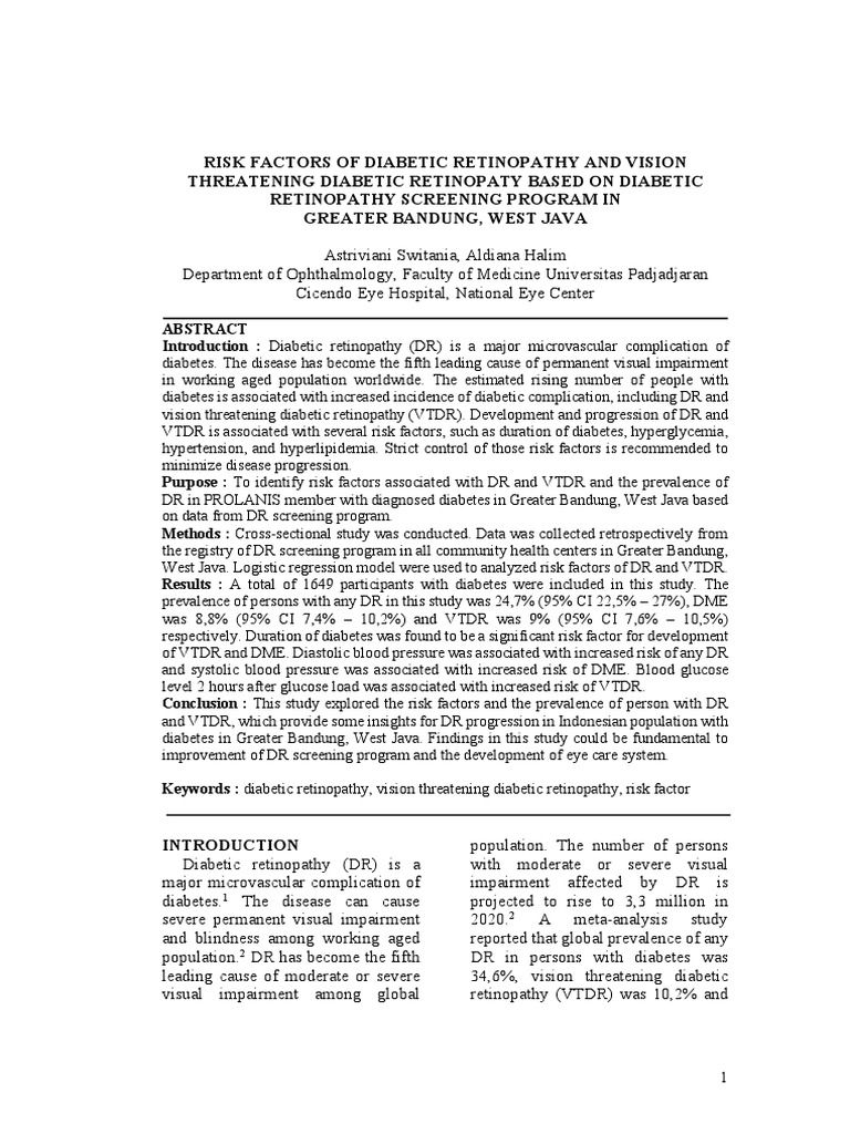 Risk Factors for Diabetic Retinopathy in Bandung | PDF | Diabetes ...
