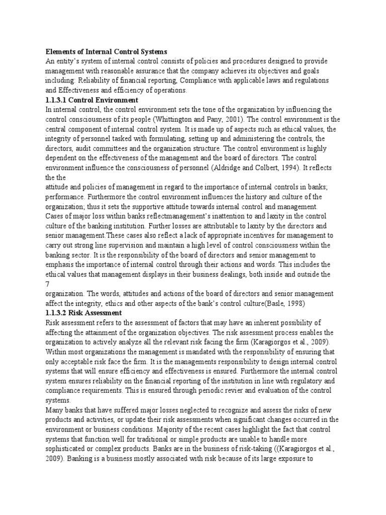 Internal Control System Components | PDF | Internal Control | Risk
