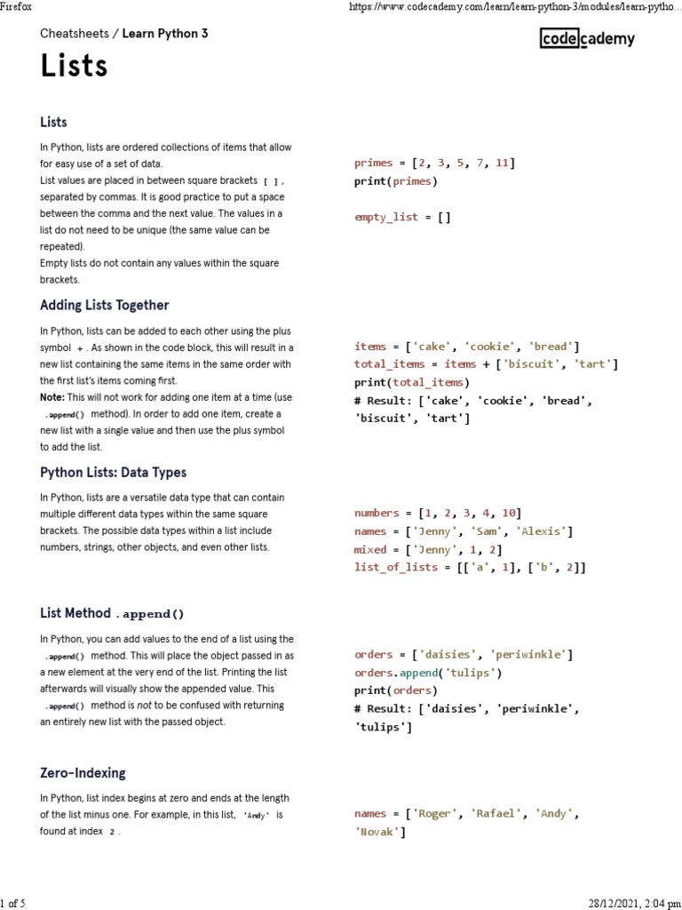 Python Cheat Sheet 3 | PDF | Computer Programming | Computing