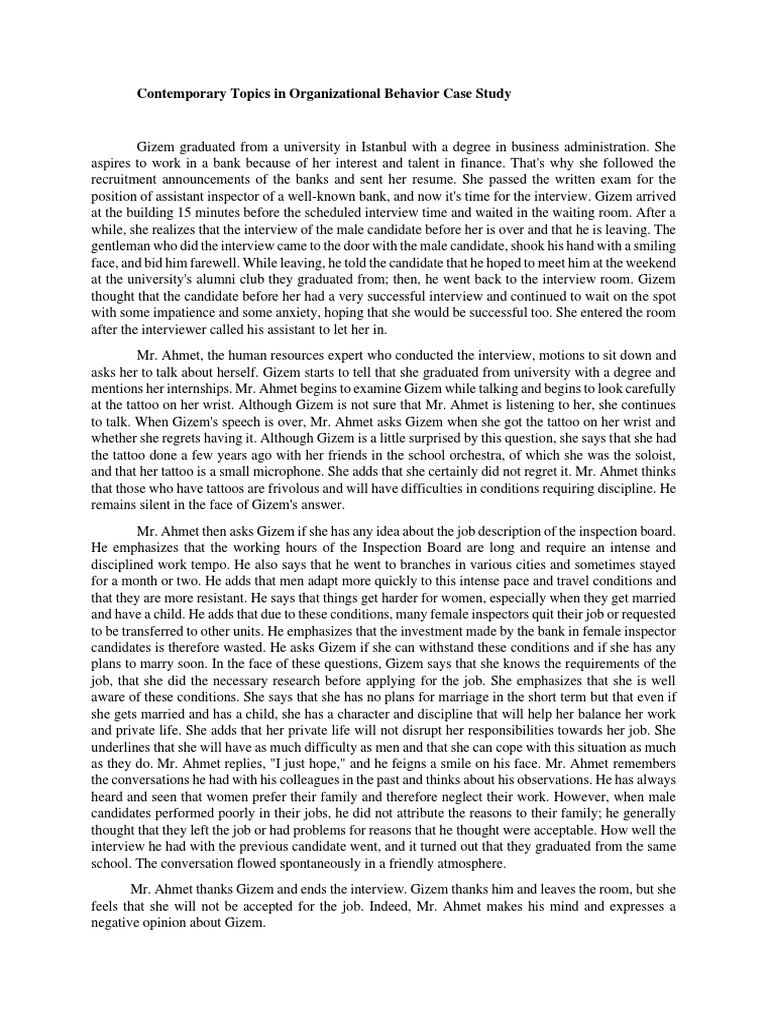 Contemporary Topics in Organizational Behavior Case Study PDF