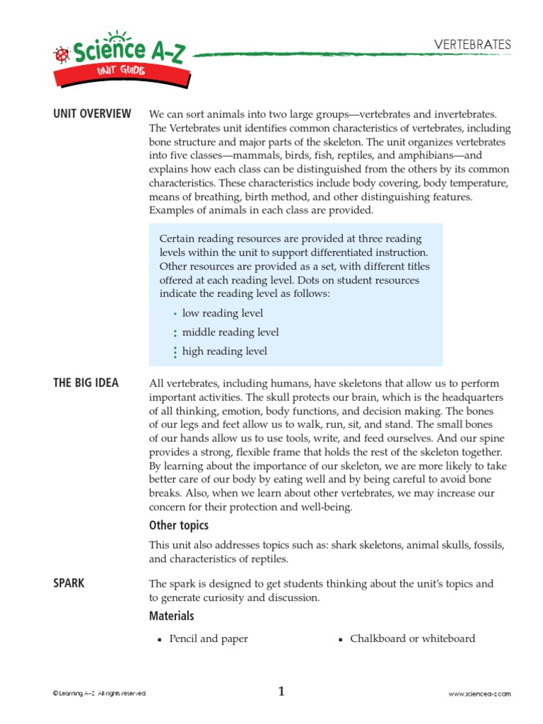 Unit Overview: Vertebrates | PDF | Skeleton | Vertebral Column