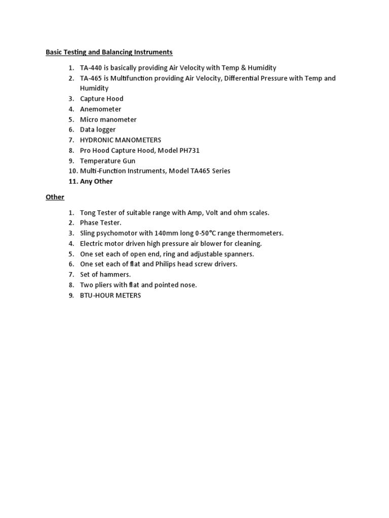 Testing and Balancing Instruments | PDF