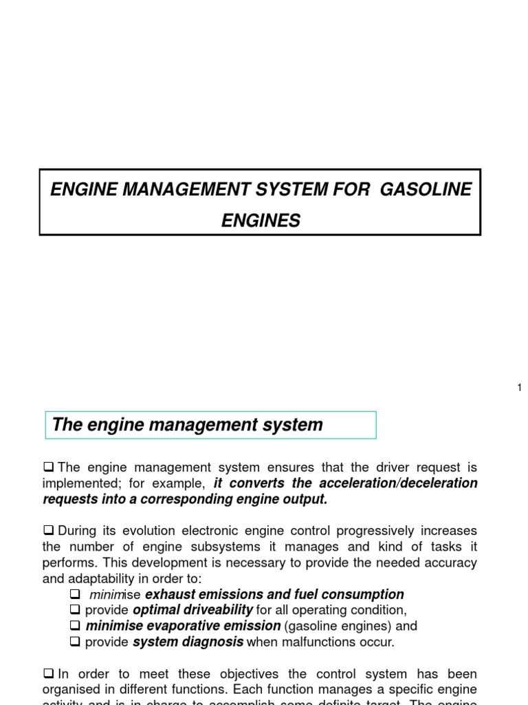 An InDepth Look at Gasoline Engine Management Systems Sensors, Control Strategies and