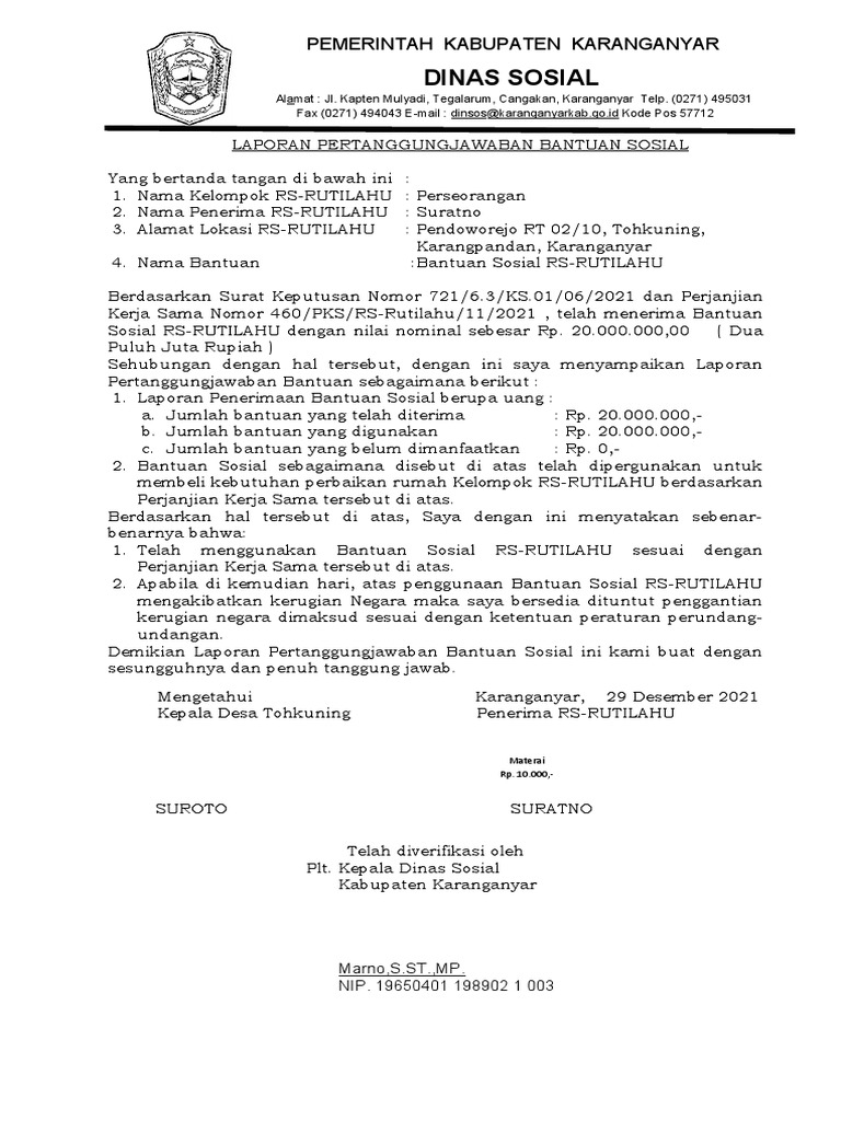 Format SPJ RTLH Suratno | PDF | Griya & Taman