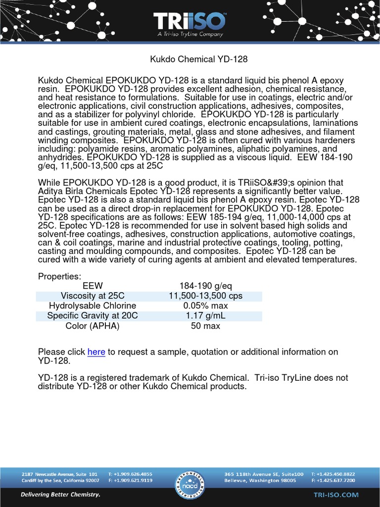 Kukdo YD-128 Epoxy Resin Overview | PDF | Computers | Technology ...