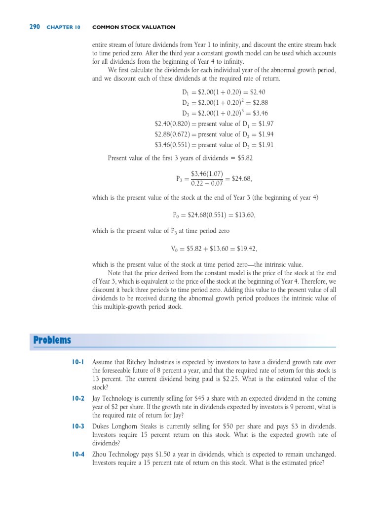 Problems: Common Stock Valuation | PDF | Stocks | Dividend