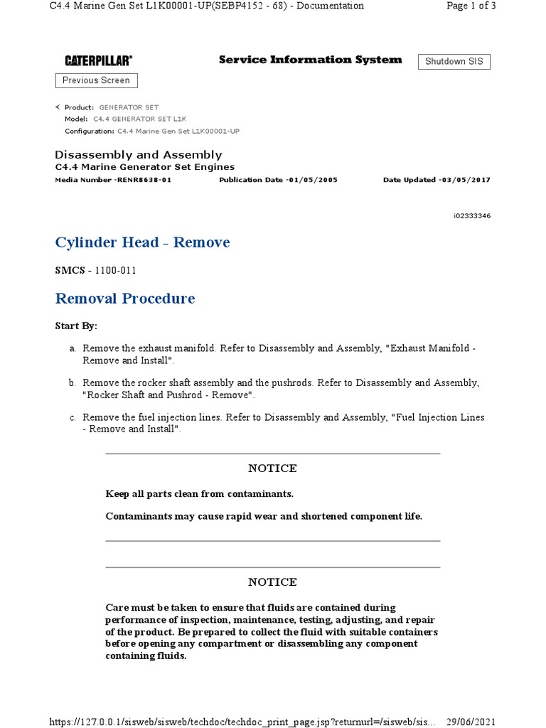 Cylinder Head Remove PDF Cylinder (Engine) Engines