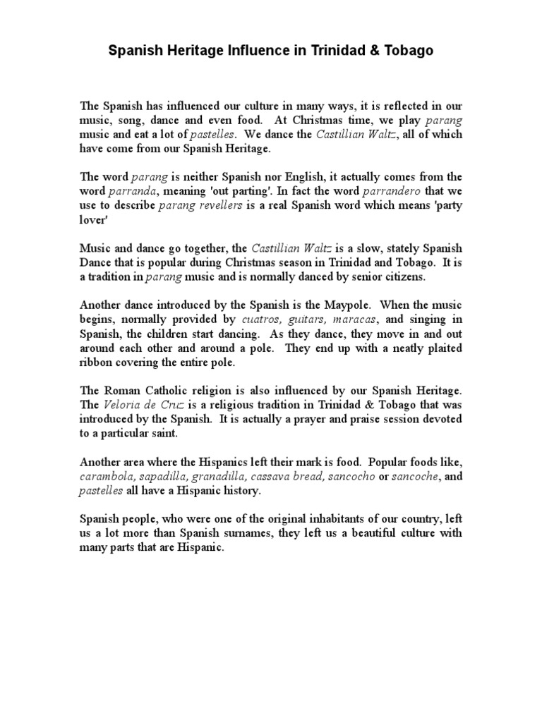 Spanish Heritage Influence in Trinidad