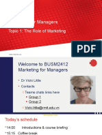BUSM2412 Marketing For Managers: Topic 1: The Role of Marketing