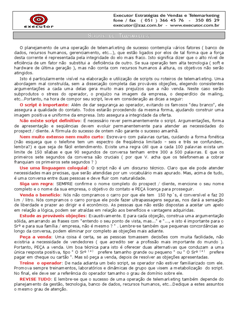 Dicas para Scripts de Telemarketing | PDF | Linguagem de script ...