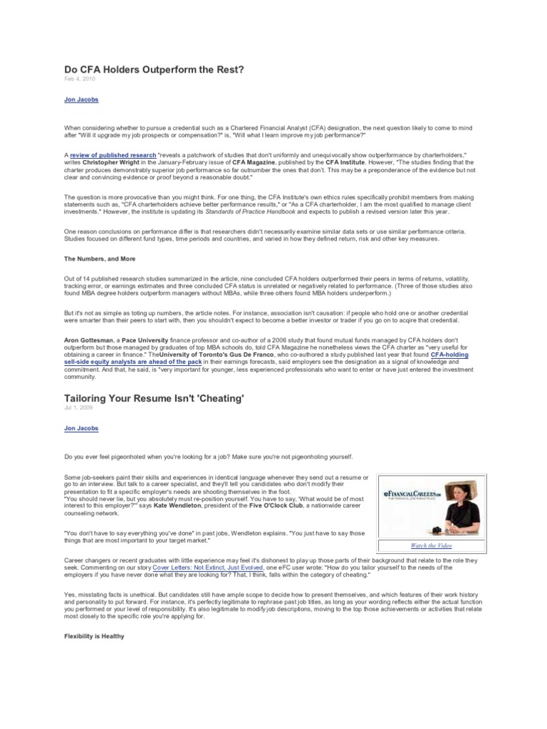 Do CFA Holders Outperform The Rest PDF Burden Of Proof (Law