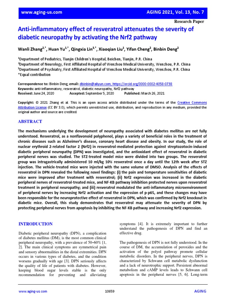 Resveratrol Neuropathy PDF Reactive Oxygen Species Nf κb