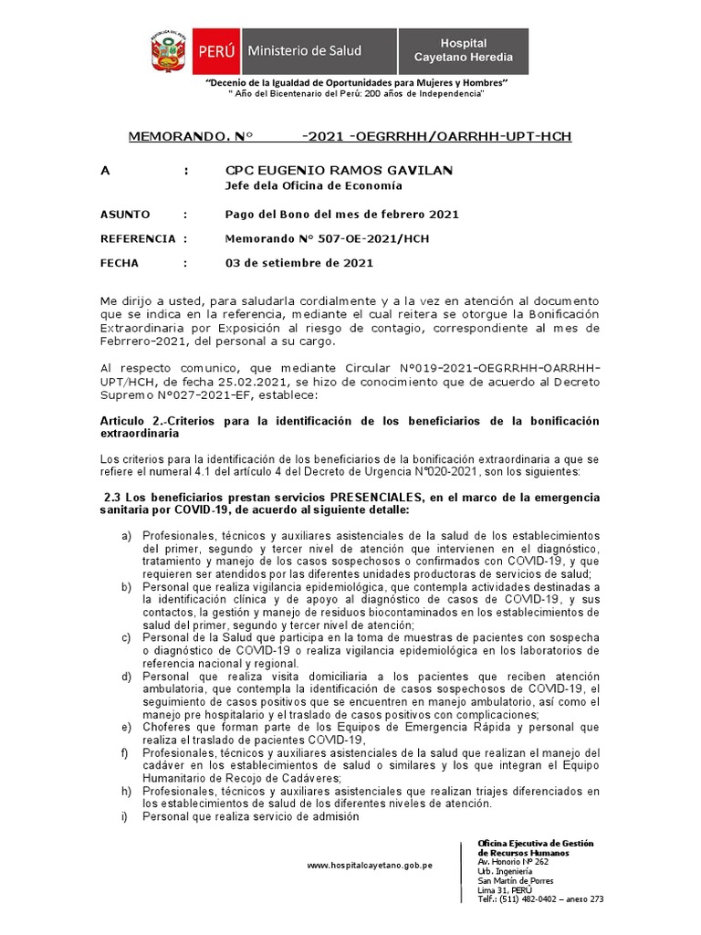 Memo. Dpto. Medicina PDF Perú Gestión de recursos humanos