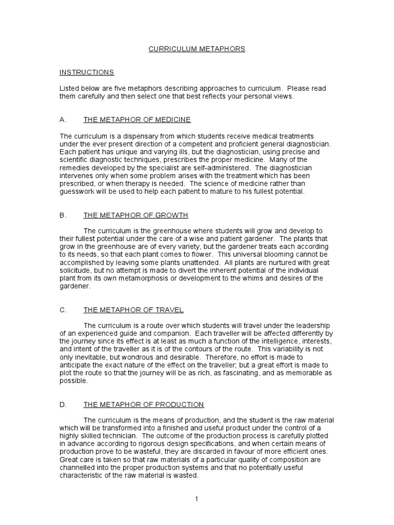 Curriculum Metaphors Explained | PDF | Medical Diagnosis | Health Care