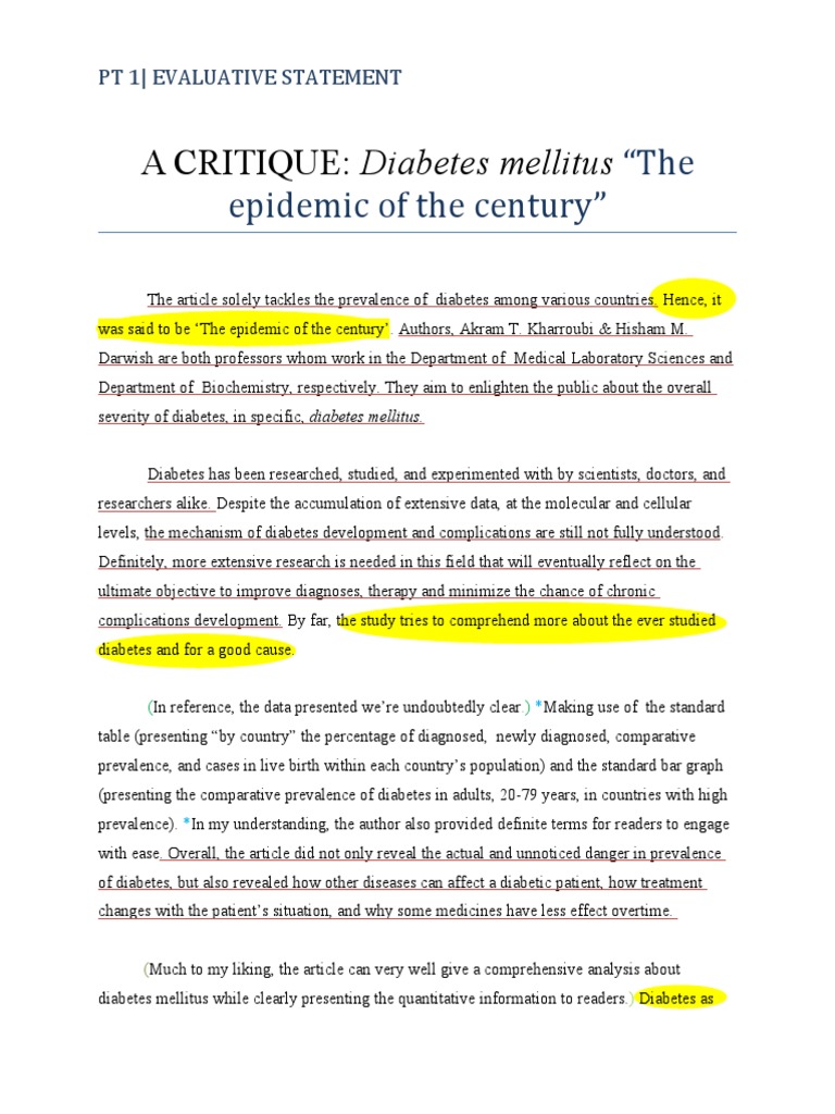 A CRITIQUE: Diabetes Mellitus: \