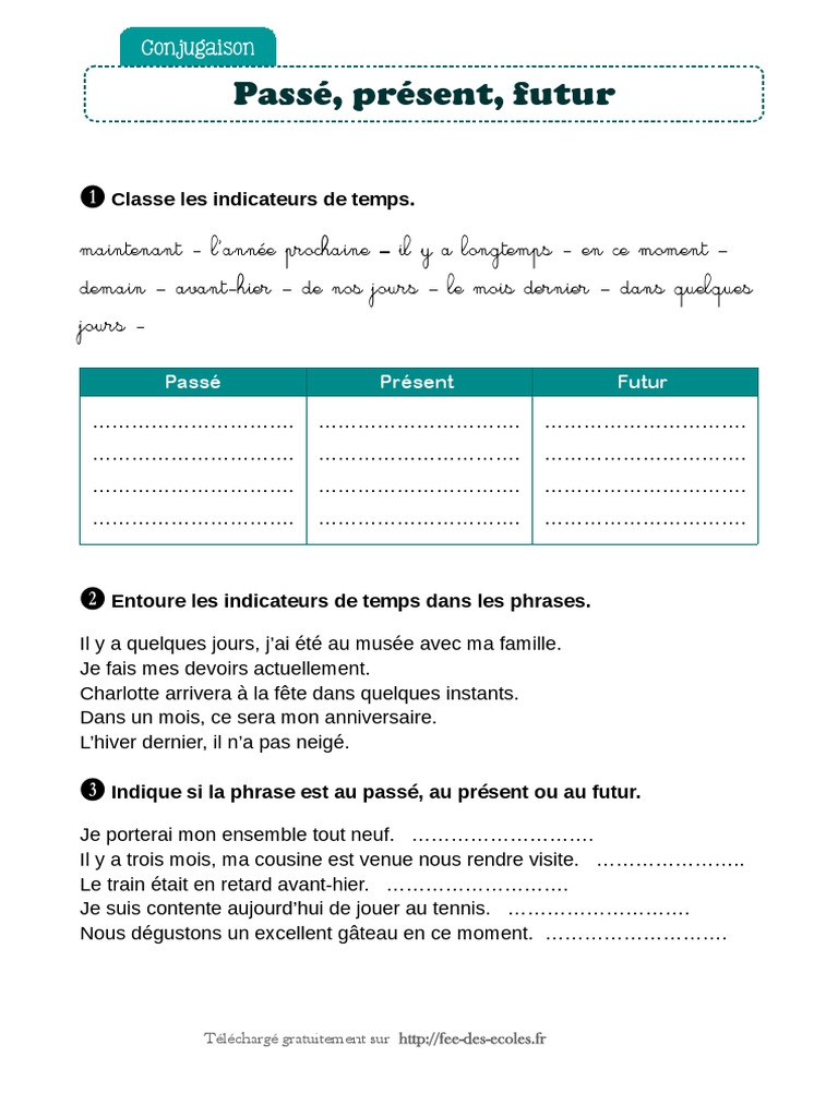 Exercices Passé Présent Futur Cm2 Passe Present Futur Ce2 | PDF