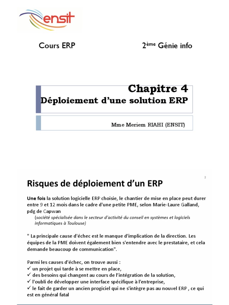 Déploiement ERP : Risques et Solutions PME | PDF | Progiciel de gestion ...