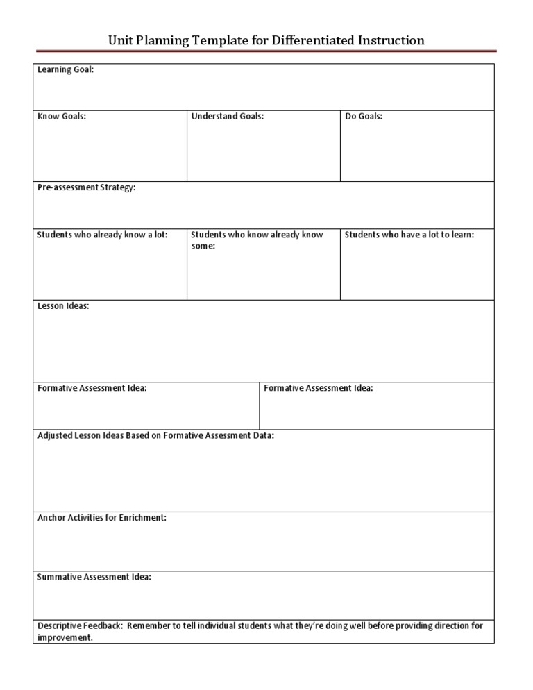 Differentiated Instruction Unit Plan Template | PDF