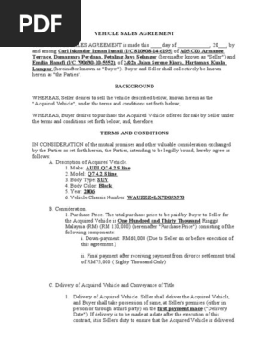 VEHICLE SALES AGREEMENT